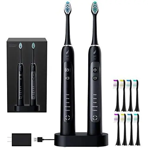 Sonic Toothbrush Double Set with Dual Charging Base and 8 Brush-Heads 5 Modes Smart Auto Timer
