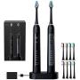 Sonic Toothbrush Double Set with Dual Charging Base and 8 Brush-Heads 5 Modes Smart Auto Timer