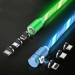Crozziz Flowing LED Magnetic Charging Cable.3 in 1 Cable(2 Packs,5 ft) Blue+Green