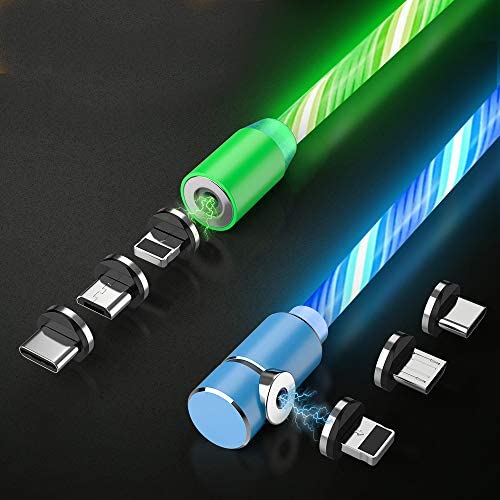 Crozziz Flowing LED Magnetic Charging Cable.3 in 1 Cable(2 Packs,5 ft) Blue+Green