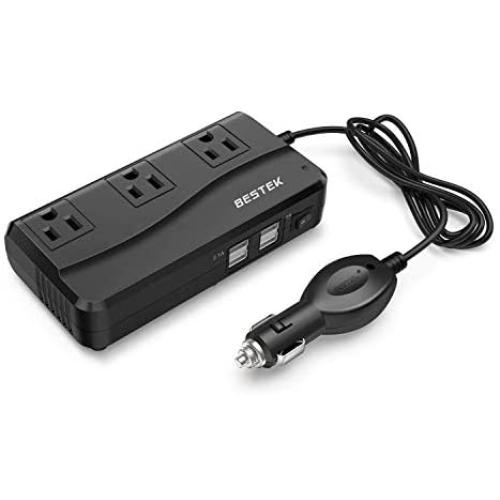 BESTEK 200W Power Inverter DC 12V to 110V AC Inverter with 4.2A 4-Port USB Car Adapter (Black)