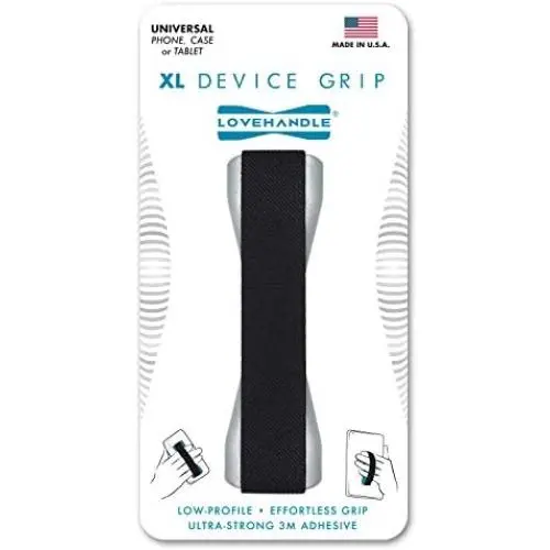 LoveHandle Tablet / XL Grip for Most Tablets and Large Smartphones - Black Elastic Strap Finger Grip with Grey Base (LHT-01-Grey)