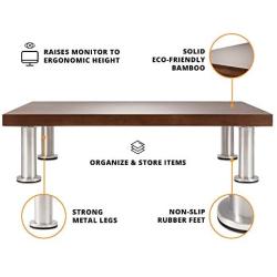 Monitor Stand for Computer & Laptop Screen - Solid Bamboo Riser Supports The Heaviest Monitors, Printers, or TVs - Perfect Shelf Organizer for Office Desk Accessories & TV Stands (Brown)