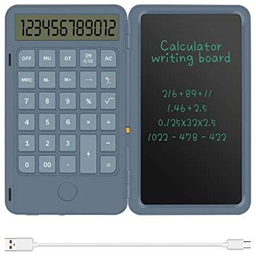 Basic Calculator Notepad with 6.5 Inch LCD Writing Tablet, Rechargeable, Lock Button and E-Pen,12 Digit Display, Also Inkless Drawing/Memo Pads/Planning Boards, Hand-held for Daily and Basic Office