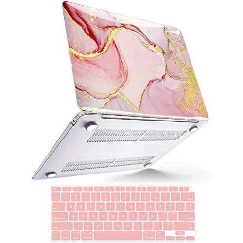 MacBook Air M1 Case, MacBook Air 13 inch Case 2020 2019 2018 Release A2337 A2179 A1932 with Touch ID, Vivid Gold Line Mac Air 2020 Case Laptop Plastic Hard Shell + 2 Keyboard Covers, Purple Gold