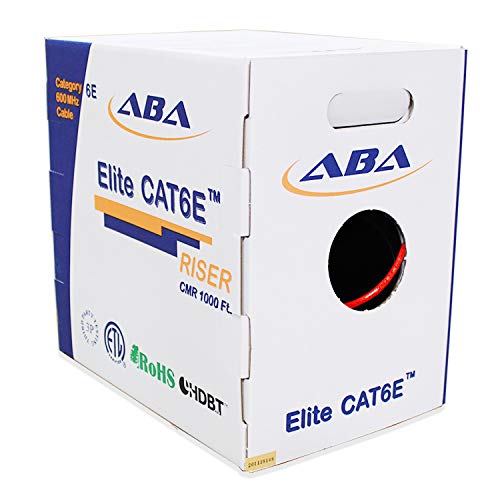 Cat6 CMR Riser (CAT6e) Ethernet Cable 1000ft, 24AWG, Solid Bare Copper Wire, 600MHz, w/Spline(Noise Reducing Cross Separator), UL Certified, Bulk LAN Cable - Red