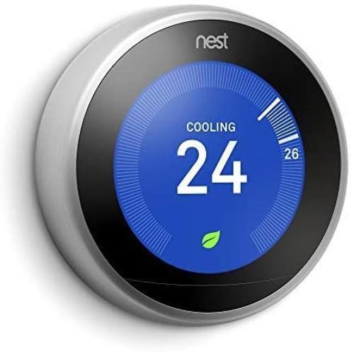 Google Nest Learning Thermostat - Programmable Smart Thermostat for Home - 3rd Generation Nest Thermostat - Works with Alexa - Stainless Steel