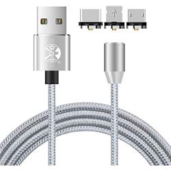 UGI Magnetic Charger Cable 3 in 1 Charging Cable Micro USB Type C USB C 6.6ft Nylon Braided LED Light Magnetic Phone Charging Cord Compatible with Android,Phone,Smartphone,Tablet,All Phone Devices