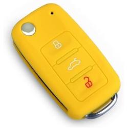 YLC Silicone Car Key Cover Set of 2 Pack, Universal Car Key Protection Case/Fob Holder/Car Key Skin Jacket for VW Golf 6 Golf VI MK6 Skoda SEAT 3 Buttons Key(Yellow)