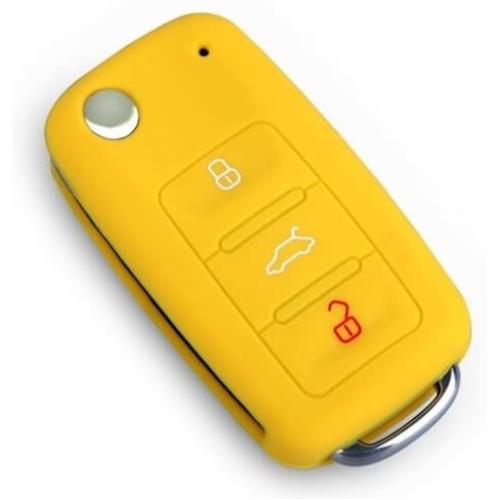 YLC Silicone Car Key Cover Set of 2 Pack, Universal Car Key Protection Case/Fob Holder/Car Key Skin Jacket for VW Golf 6 Golf VI MK6 Skoda SEAT 3 Buttons Key(Yellow)