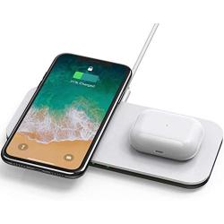 2 in 1 Wireless Charger, Wireless Charging Station, iPhone 12/11 Series/XS MAX/XR/XS/X/8/8 Plus/Samsung, Wireless AirPods/AirPods Pro Charger, White+Black