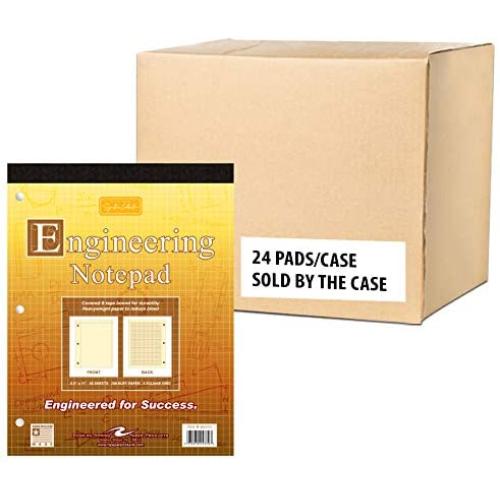 Roaring Spring Signature Collection 5x5 Grid Covered Engineering Pad, 1 Case (24 Total), 20# Buff, 3 Hole Punched, 8.5'' x 11'' 80 Sheets, Buff Paper