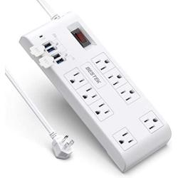 Quick Charge 3.0 Power Strip Surge Protector USB, BESTEK Multi Outlets Plug 8-Outlet 4 USB Charging Ports, 6-Foot Long Flat Angle Plug Heavy Duty Extension Cords, 900 Joule, FCC ETL Listed