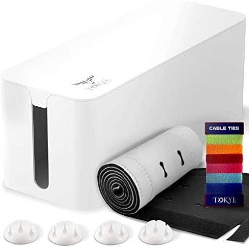 Cable Management box, Cord Organizer and Cover with Cable Kit - Desk, wall mounted TV, Video, Game and Computer Wire holder, hider, protector with Cable Sleeve ,white edition by Tokye XXL VALUE