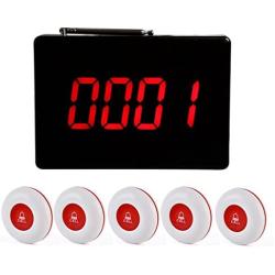 CallToU Wireless Calling System Customers Patient Pager System With 5 PCS Waterproof Call Buttons and 1PC Display Receiver for Restaurant Clinic Nursing Home Caregiver