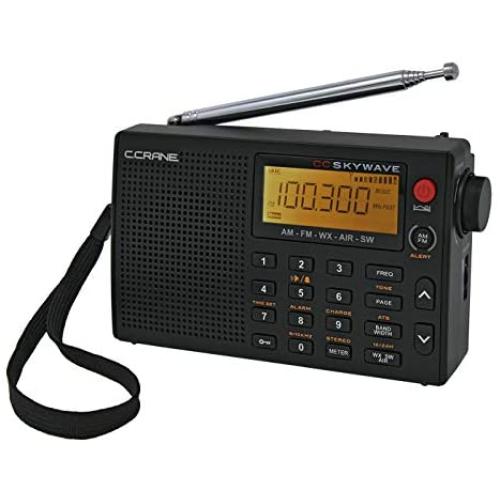 C Crane CC Skywave AM, FM, Shortwave, Weather and Airband Portable Travel Radio with Clock and Alarm