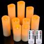 YIWER Flameless Candles Battery Operated Candles 5.5'' 6'' 6.5'' 7'' 8'' 9'' Set of 9 Ivory Real Wax Pillar LED Candles with 10-Key Remote and Cycling 24 Hours Timer