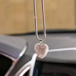 Car Mirror Pendant Charm Car Rear View Mirror Ornament with Tassel Bling Car Accessories Crystal Rhinestone Cute Car Decor Lucky Hanging Car Interior Decaration (Heart Shape)