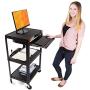 Line Leader AV Cart on Wheels | Height Adjustable Top Shelf & Pullout Keyboard Tray | Includes 15 ft Power Cord with Cord Management | Easy Assembly (42in x 24in x 18in / Black)