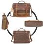 Mens Messenger Bag 15.6 Inch Waterproof Vintage Genuine Leather Waxed Canvas Briefcase Large Satchel Shoulder Bag Rugged Leather Computer Laptop Book Bag Brown