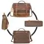 Mens Messenger Bag 15.6 Inch Waterproof Vintage Genuine Leather Waxed Canvas Briefcase Large Satchel Shoulder Bag Rugged Leather Computer Laptop Book Bag Brown