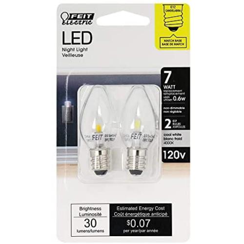 Feit Electric BPC7/LED Three LED Night Light Bulb with Candelabra Base, Clear, Pack of 2