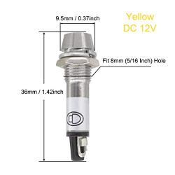 VictorsHome Indicator Light 12V DC Yellow 5/16 Inch 8mm Metal Shell Panel Mount Signal Pilot Dash Directional Lights 5 Pack