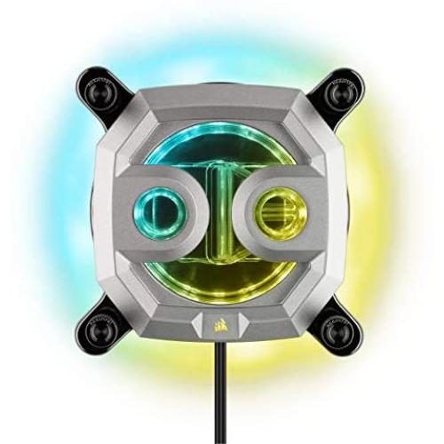 Corsair Hydro X Series XC7 RGB CPU Water Block (1200/AM4) - Nickel-Plated Copper Cold Plate - Silver - More Than 60 Micro-Cooling Fins - 16 Individually Addressable RGB LEDs