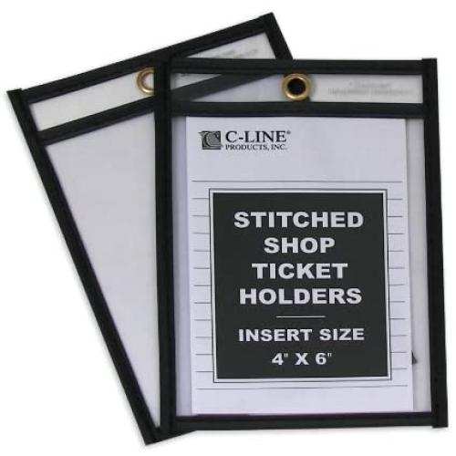 C-Line Stitched Shop Ticket Holders, Both Sides Clear, 4 x 6 Inches, 25 per Box (46046)
