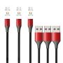 NetDot Gen10 3 in 1 Nylon Braided Magnetic Fast Charging Cable with Side LED Compatible with Micro USB & USB-C Smartphones and Product(5ft/3 Pack red)