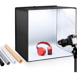 ESDDI Photo Studio Light Box 20''/50cm Adjustable Brightness Portable Folding Hook & Loop Professional Booth Table Top Photography Lighting Kit 120 Led Lights 4 Colors Backdrops
