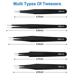 10 PCS Precision Tweezers Set, Premium Craft Tweezers Kit, Stainless Steel Electronic ESD Tweezers, Anti-static Industrial Soldering Tweezers, with Tweezer Storage Bag