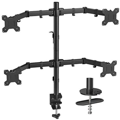 Quad Computer Monitor Mount - Heavy Duty LCD Computer 4 Monitor Stand with Full Articulation, Fits Four Screens up to 27 Inches - Each Arm Holds up to 17.6lbs, VESA 75x75-100x100mm by HUANUO