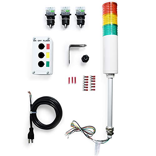Signaworks LED 3 Light Steady & Flashing Andon Tower Light Kit - Parts Only, Assembly Required - 3 Position Switches for On/Off Operation - Stack Light