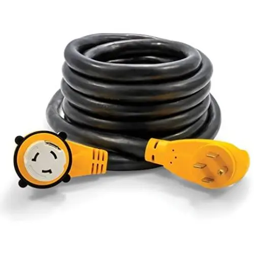Camco 25 PowerGrip Cord with 50M/50F-90 Degree Locking Adapter | Allows for Easy RV Connection to Distant Power Outlets | Built to Last (55574) Camco 25 PowerGrip Cord with 50M/50F-90 Degree Locking Adapter | Allows for Easy RV Connection to Distant Power Outlets | Built to Last (55574)