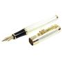 Gullor Golden Dragon Red Crystal Eyes Fountain Pen with Push in Style Ink Converter - Silver