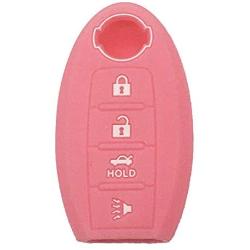 LemSa 2Pcs Keyless Entry Remote Car Smart Key Fob Outer Shell Cover Soft Rubber Protective Case for Nissan Altima Maxima Murano Armada Gt-r Sentra Altima Rogue Pathfinder, 4 Buttons Black+Pink