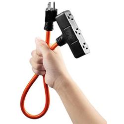 KMC 3-Outlet Power Extension Cord 2-Pack, 12AWG 2-Feet Extension Cord, 125V/15Amp 1875Watt, Orange