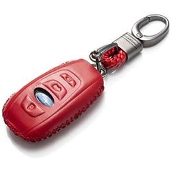 Vitodeco Leather Keyless Remote Smart Key Fob Case Cover with a Key Chain for 2014-2021 Subaru Forester, Impreza, Outback, WRX, BRZ, XV Crosstrek (4-Button, Red)
