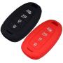 Lcyam Key Fob Cover Silicone Protection Case Remote Holder Fits for 2019 2020 Hyundai Kona Santa Fe Veloster Sonata Keyless Smart Key 4 Button (Black Red)