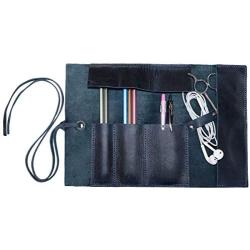 Hide & Drink, Rustic Leather Pencil Roll Pouch, Multi Purpose Organizer Wrap for Craft, Work, Study, Handmade Includes 101 Year Warranty - Slate Blue