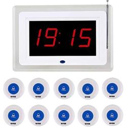 Wireless Calling System for Caregiver Pager Restaurant Waiter Server Pager System for Customers Elderly Patient Smart Nurse Paging System for Clinic Hospital Church 1 Display Receiver+10 Call Buttons