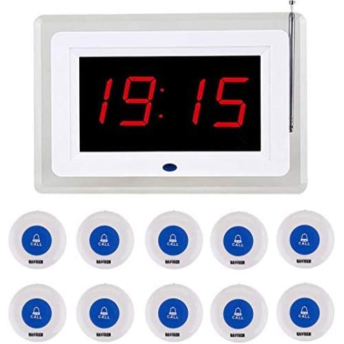 Wireless Calling System for Caregiver Pager Restaurant Waiter Server Pager System for Customers Elderly Patient Smart Nurse Paging System for Clinic Hospital Church 1 Display Receiver+10 Call Buttons
