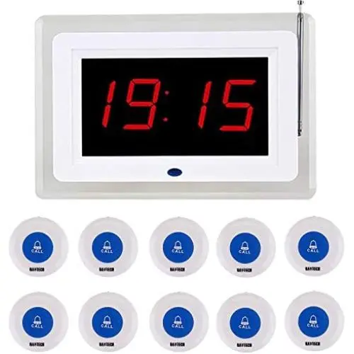 Wireless Calling System for Caregiver Pager Restaurant Waiter Server Pager System for Customers Elderly Patient Smart Nurse Paging System for Clinic Hospital Church 1 Display Receiver+10 Call Buttons
