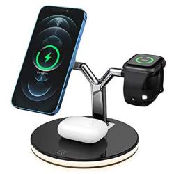 UPNEXT 3 in 1 Wireless Charging Station Compatible with MagSafe | iPhone 12 Wireless Charger Stand Dock | Fast Charging 15W | Apple Watch, iWatch, Airpods | Intelligent LED Charging Light