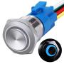 mxuteuk 16mm High Round Cap Latching Push Button Switch 1 NO 1 NC SPDT ON/Off Silver Stainless Steel Shell with 12v Blue LED Ring with Wire Socket Plug Suitable for 5/8'' Mounting Hole GL-16-O-T-BU