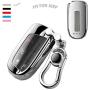 K LAKEY Key Fob Cover,Fit for Jeep Bottons Remote Key Grand Cherokee Renegade Compass Dodge Durango Journey Charger Challenger Key Fob,Smart Key Fob Soft TPU Case Shell with Alloy Keychain Silver