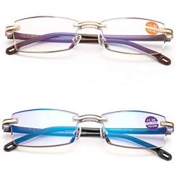KoKoBin Blue Light Blocking Men - 2 Pair Computer Reading Glasses Rimless Readers Lightweight Anti Eyestrain, 2.50 Strength