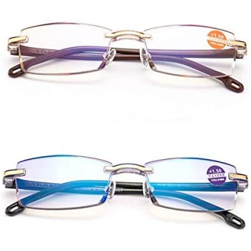 KoKoBin Blue Light Blocking Men - 2 Pair Computer Reading Glasses Rimless Readers Lightweight Anti Eyestrain, 2.50 Strength