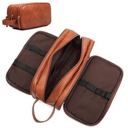 Leather Toiletry Bag for Men,Large Capacity Waterproof Travel Dopp Kit with Sturdy Handle,Travel Organizer for Toiletries -Travel Bag for Dad/Men/Husband for Valentines Day